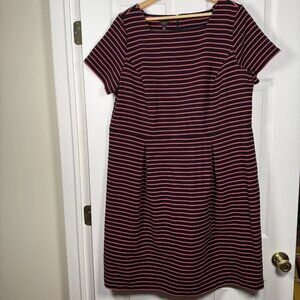 Talbots Woman Dress Black Pink Striped Cotton Blend Short Sleeve Heavy Knit 18W